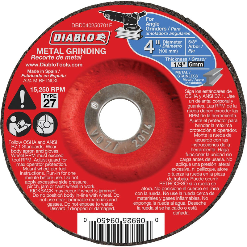 Diablo Type 27 4 In. x 1/4 In. x 5/8 In. Metal Grinding Cut-Off Wheel