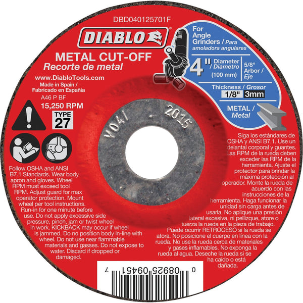 Diablo Type 27 4 In. x 1/8 In. x 5/8 In. Metal Cut-Off Wheel
