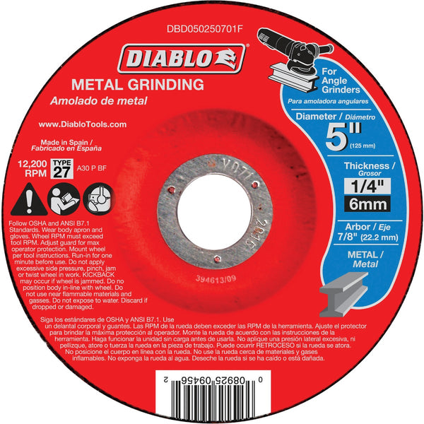 Diablo Type 27 5 In. x 1/4 In. x 7/8 In. Metal Grinding Cut-Off Wheel