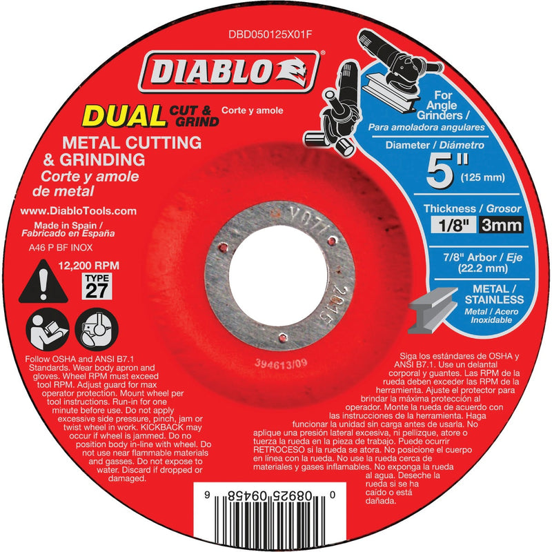 Diablo Type 27 5 In. x 1/8 In. x 7/8 In. Metal/Stainless Grinding Cut-Off Wheel