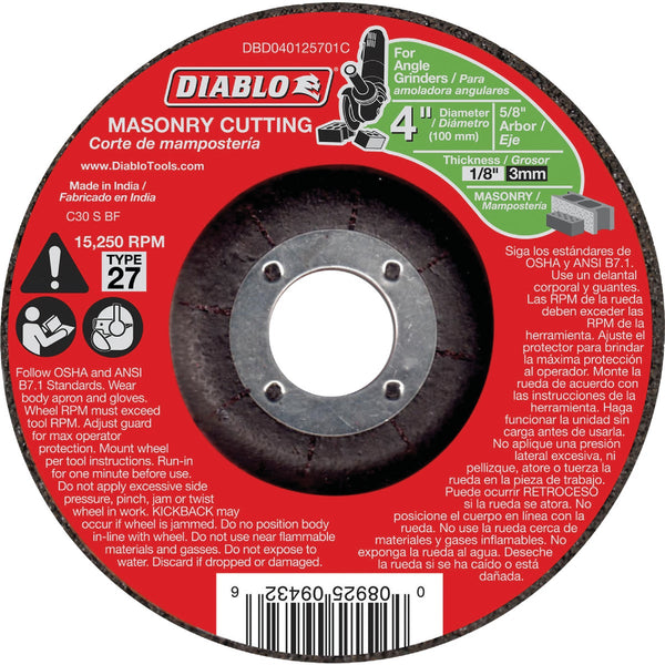 Diablo Type 27 4 In. x 1/8 In. x 5/8 In. Masonry Cut-Off Wheel