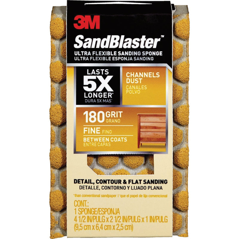 3M SandBlaster 2-1/2 In. x 4-1/2 In. x 1 In. Ultra Flexible Fine Sanding Sponge, 180 Grit