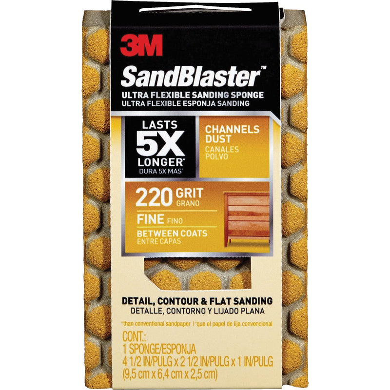 3M SandBlaster 2-1/2 In. x 4-1/2 In. x 1 In. Ultra Flexible Fine Sanding Sponge, Gold, 220 Grit