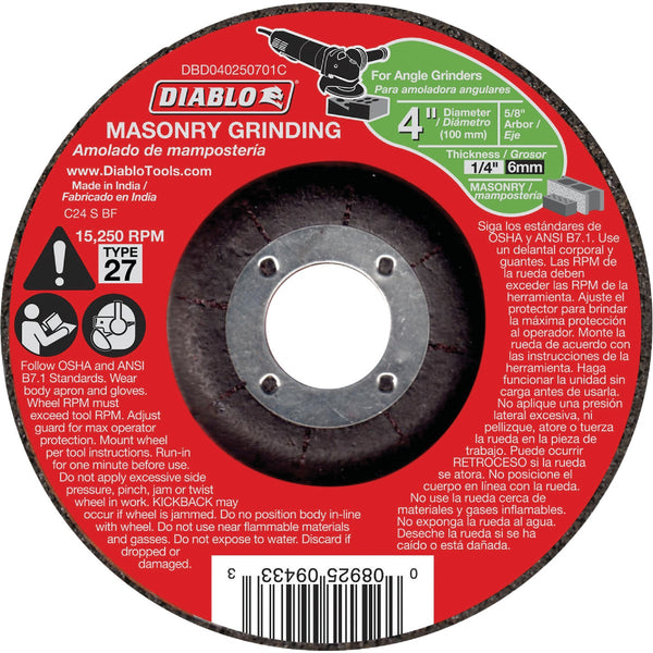 Diablo Type 27 4 In. x 1/4 In. x 5/8 In. Masonry Grinding Cut-Off Wheel