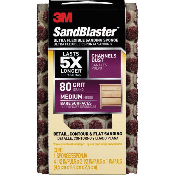 3M SandBlaster 2-1/2 In. x 4-1/2 In. x 1 In. Ultra Flexible Sanding Sponge, 80 Grit