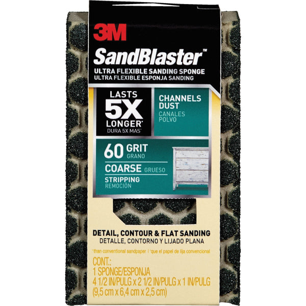 3M SandBlaster 2-1/2 In. x 4-1/2 In. x 1 In. Ultra Flexible Coarse Sanding Sponge, 60 Grit