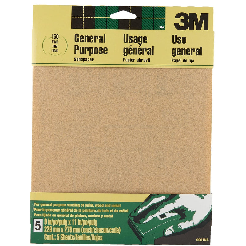 3M 9 In. x 11 In. General Purpose Fine Sandpaper, 150 Grit (5-Pack)