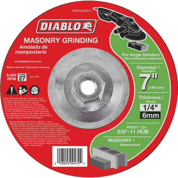 Diablo Type 27 7 In. x 1/4 In. x 5/8 In. Masonry Grinding Cut-Off Wheel