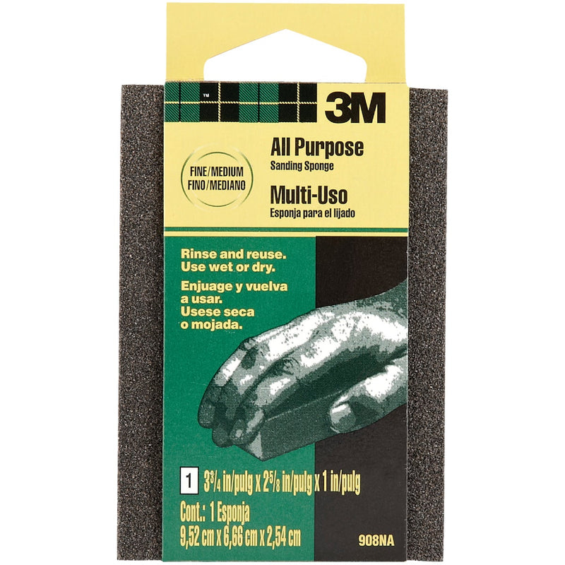 3M 2-5/8 In. x 3-3/4 In. x 1 In. Dual Grit Sanding Sponge, Fine/Medium