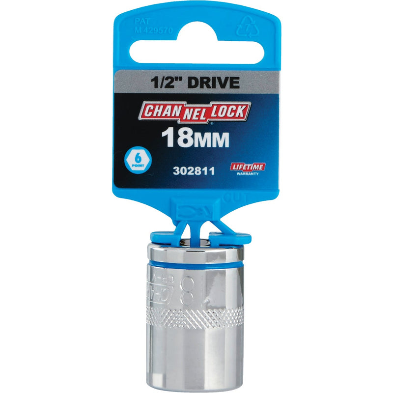 Channellock 1/2 In. Drive 18 mm 6-Point Shallow Metric Socket