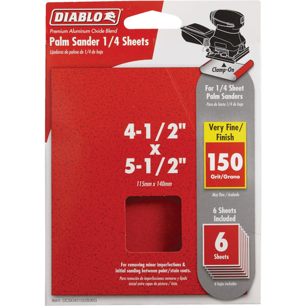 Diablo Clamp-On 150 Grit 4-1/2 In. x 5-1/2 In. 1/4 Sheet Power Sanding Sheet (6-Pack)