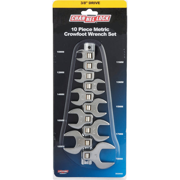 Channellock Metric 3/8 In. Drive Crowfoot Wrench Set (10-Piece)