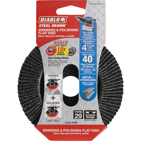 Diablo Steel Demon 4-1/2 In. x 7/8 In. 40-Grit Type 29 Angle Grinder Flap Disc