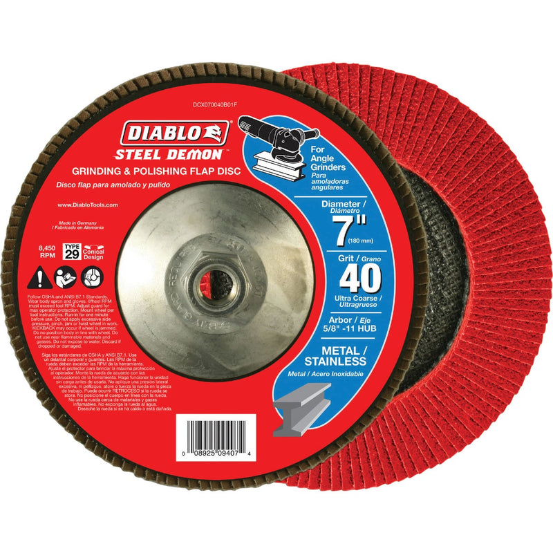 Diablo 7 In. x 5/8 In.-11 40-Grit Type 29 Steel Demon Angle Grinder Flap Disc with Hub