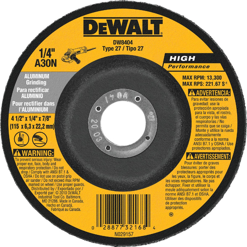 DEWALT HP Type 27 4-1/2 In. x 1/4 In. x 7/8 In. Aluminum Grinding Cut-Off Wheel