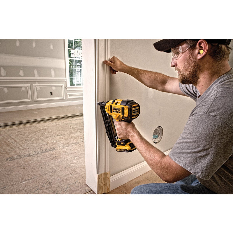 DEWALT 20V MAX XR Brushless 16-Gauge 2-1/2 In. Angled Cordless Finish Nailer Kit with 2.0 Ah Battery & Charger