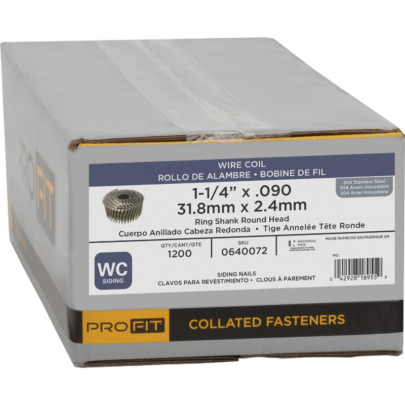 Pro-Fit 1-1/4 In. x 0.090 In. 15 Degree Wire Weld 304-Stainless Steel Coil Siding Nail (1200 Ct.)