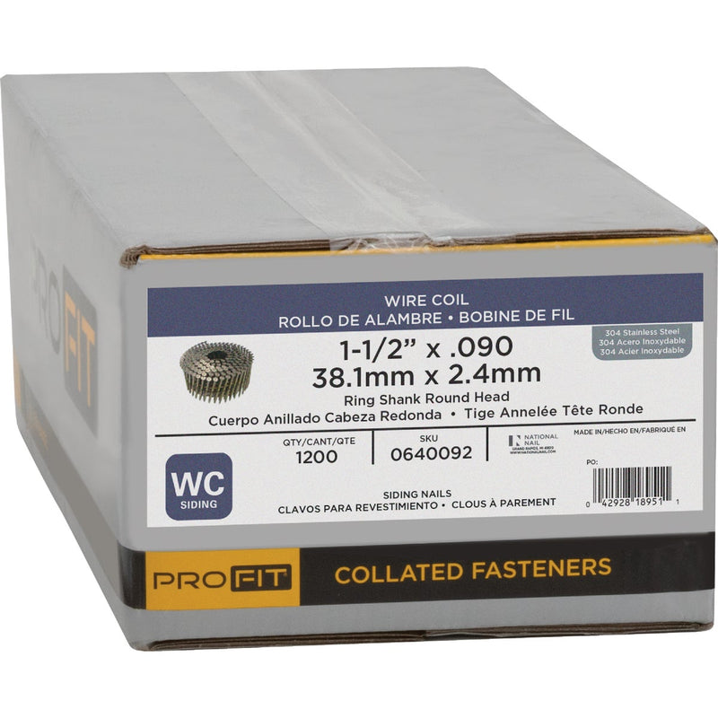 Pro-Fit 1-1/2 In. x 0.090 In. 15 Degree Wire Weld 304-Stainless Steel Coil Siding Nail (1200 Ct.)