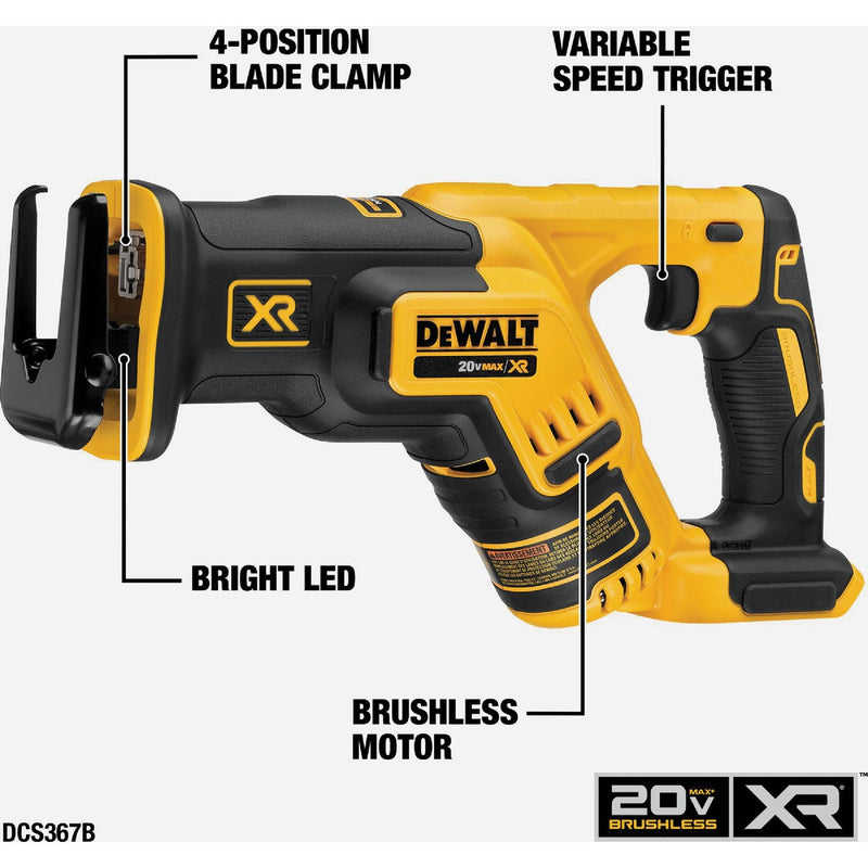 DEWALT 20V MAX XR Brushless Compact Cordless Reciprocating Saw (Tool Only)