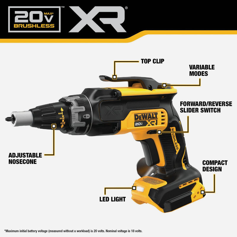 DEWALT 20V MAX XR Brushless Drywall Cordless Screwgun (Tool Only)