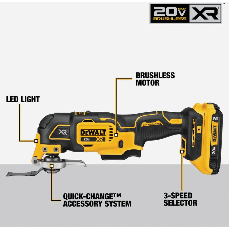 DEWALT 20V XR Brushless 3-Speed Cordless Oscillating Multi-Tool Kit with 2.0 Ah Battery & Charger