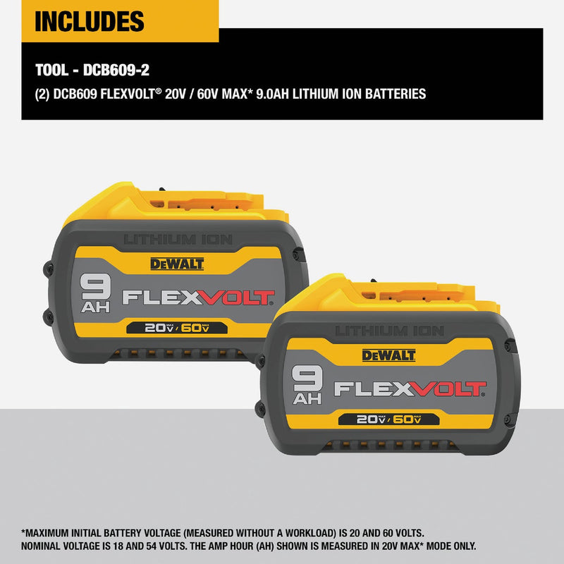 DEWALT FLEXVOLT 20V/60V MAX Lithium-Ion 9.0 Ah Battery Pack (2-Pack)