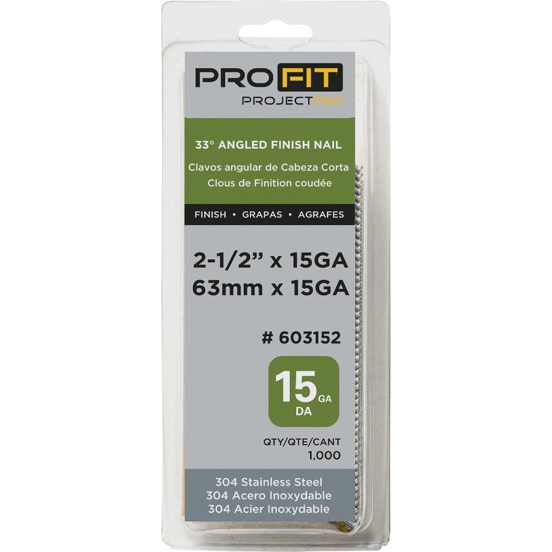 Pro-Fit 2-1/2 In. 15 Gauge 304-Stainless Steel 33 Degree DA-Style Angled Finish Nail (1000 Ct.)