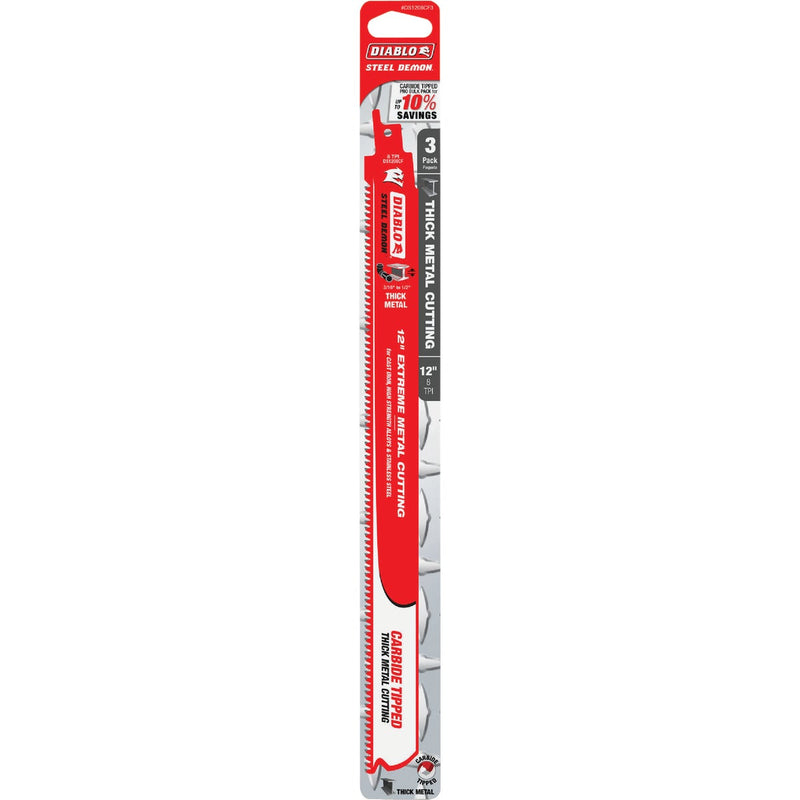 Diablo Steel Demon 12 In. 8 TPI Carbide Thick Metal Reciprocating Saw Blade (3-Pack)