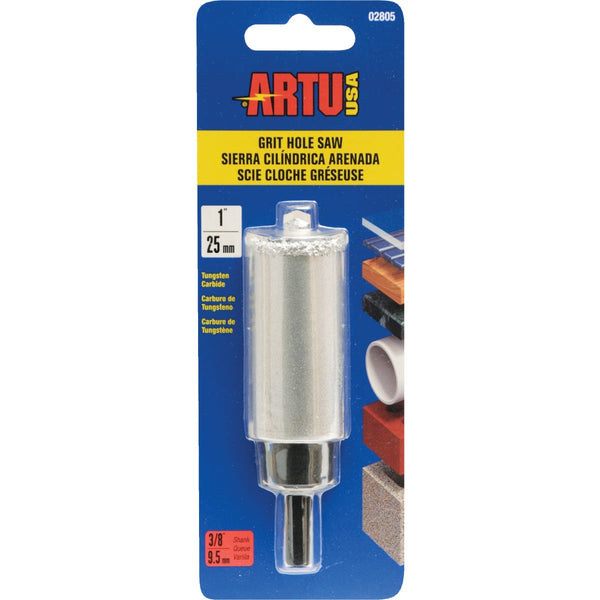 ARTU 1 In. Tungsten Carbide Grit Hole Saw with Arbor and Pilot Bit