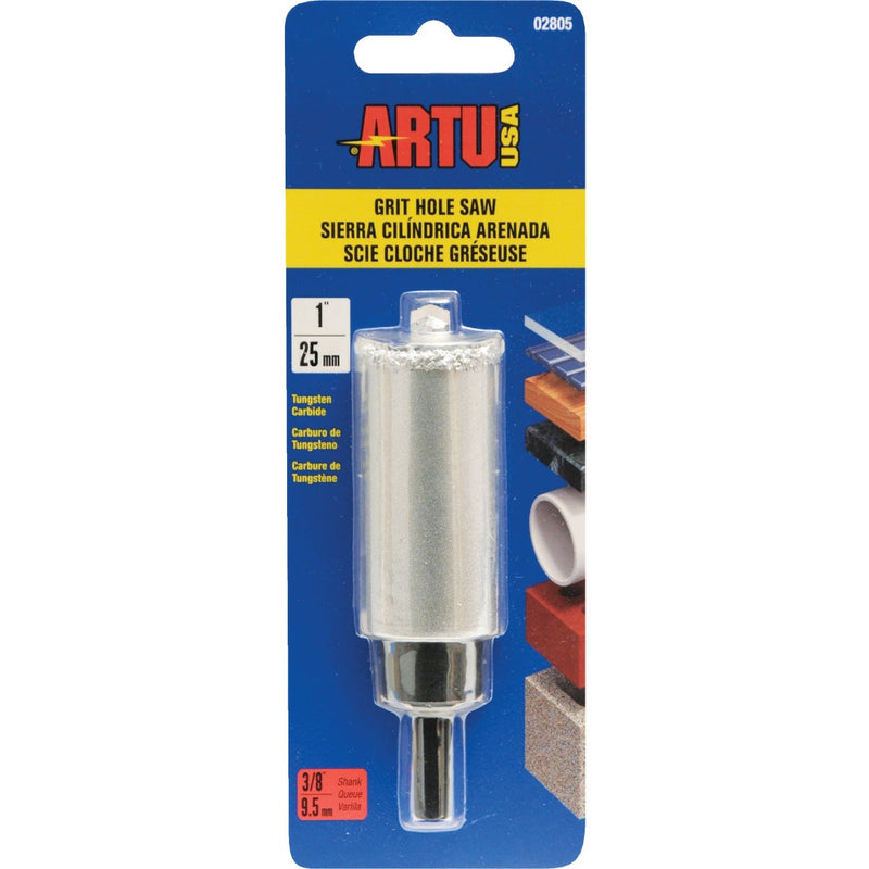 ARTU 1 In. Tungsten Carbide Grit Hole Saw with Arbor and Pilot Bit
