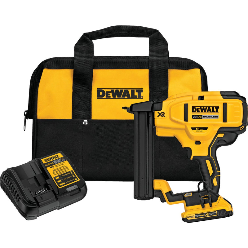 DEWALT 20V MAX XR Brushless 18-Gauge 1/4 In. Cordless Narrow Crown Stapler Kit with 2.0 Ah Battery & Charger