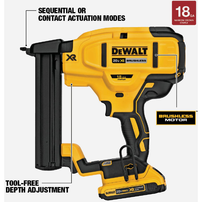 DEWALT 20V MAX XR Brushless 18-Gauge 1/4 In. Cordless Narrow Crown Stapler Kit with 2.0 Ah Battery & Charger