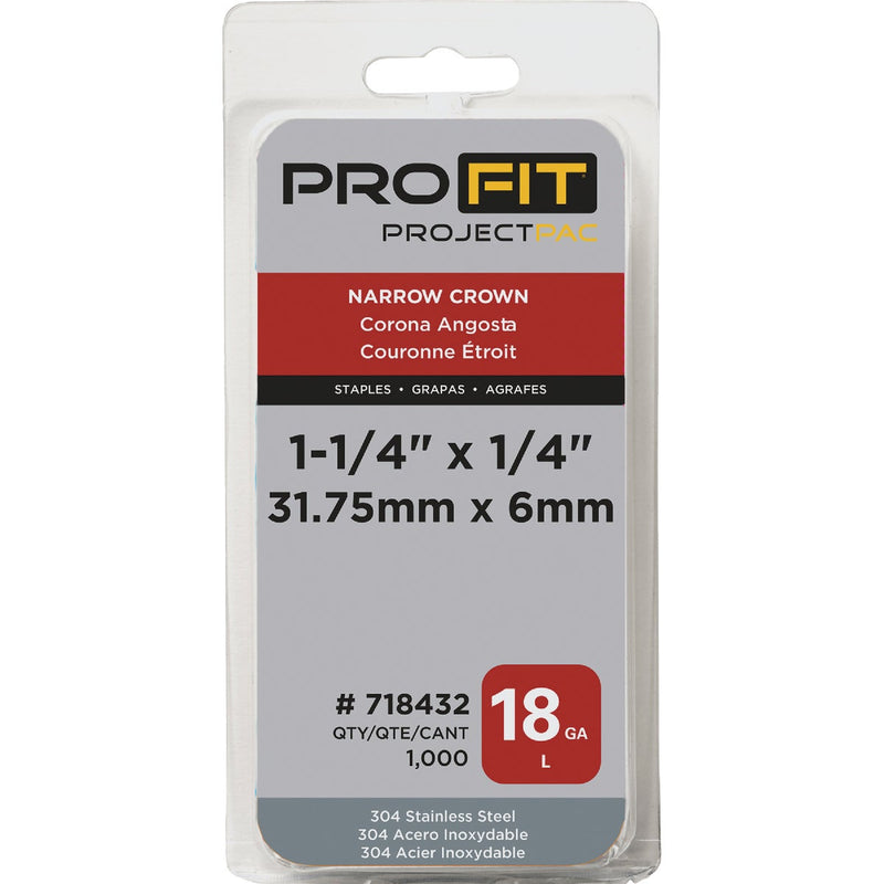 Pro-Fit 1/4 In. x 1-1/4 In. 18 Gauge 304-Stainless Steel L-Style Narrow Crown Staple (1000 Ct.)