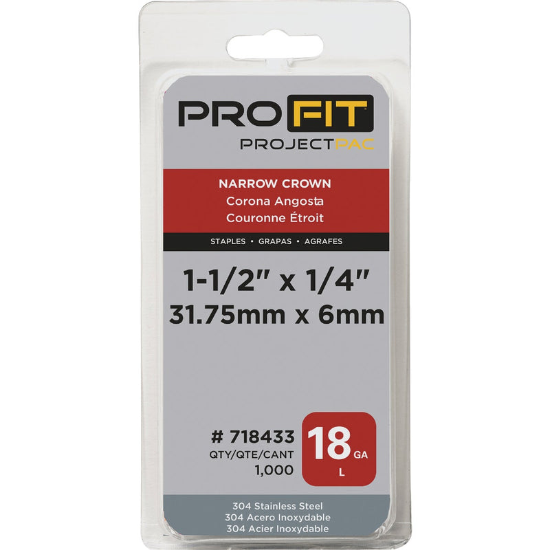 Pro-Fit 1/4 In. x 1-1/2 In. 18 Gauge 304-Stainless Steel L-Style Narrow Crown Staple (1000 Ct.)