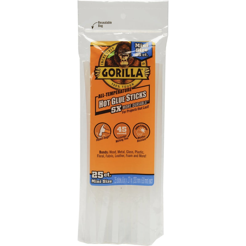 Gorilla 8 In. Mini Clear Hot Melt Glue (25-Pack)