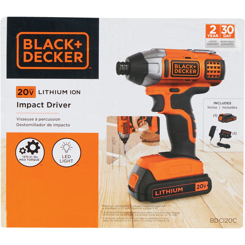 Black & Decker 20-Volt MAX Lithium-Ion 1/4 In. Hex Cordless Impact Driver Kit