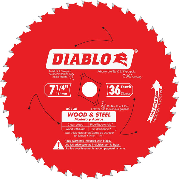 Diablo 7-1/4 In. 36-Tooth Wood & Metal Circular Saw Blade