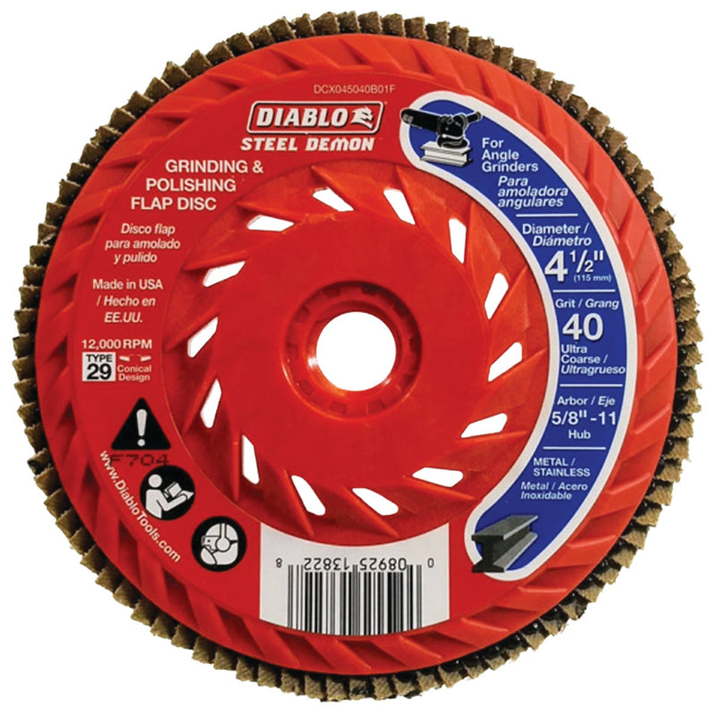 Diablo Steel Demon 4-1/2 In. x 5/8 In.-11 40-Grit Type 29 Angle Grinder Flap Disc with Hub