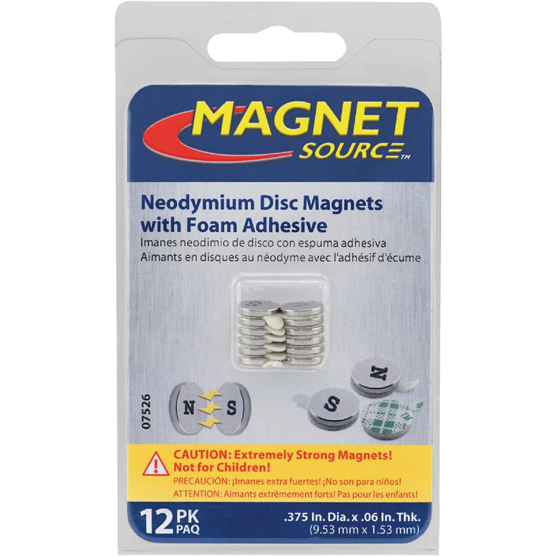 MagnetSource 1.68 Lb. Capacity Neodymium Disc Magnet with Adhesive (12-Pack)