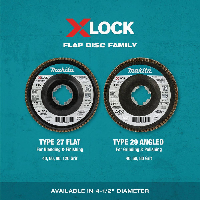 Makita X-LOCK 4-1/2 In. x 7/8 In. 40-Grit Type 29 Zirconia Angle Grinder Flap Disc