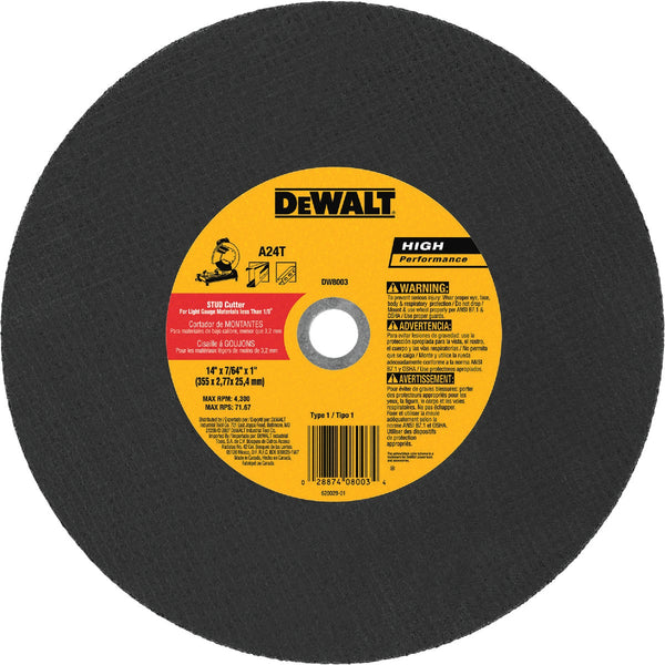 DEWALT HP Type 1 14 In. x 7/64 In. x 1 In. Metal Studs Cut-Off Wheel