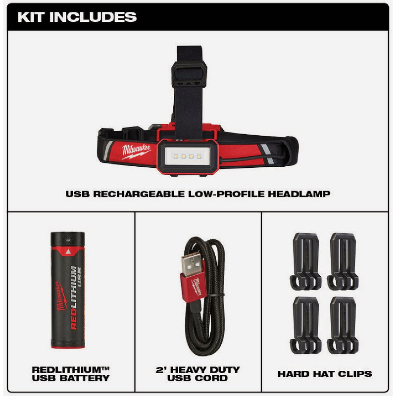 Milwaukee 600 Lm. LED REDLITHIUM USB Rechargeable Low-Profile Headlamp