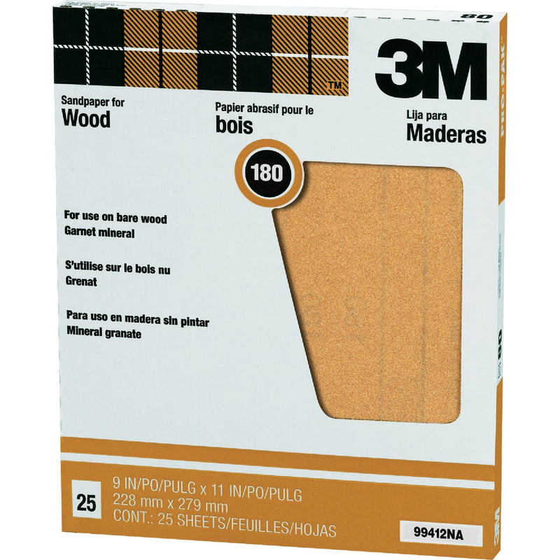 3M Pro-Pak 9 In. x 11 In. Garnet Very Fine Sanding Sheets, 180 Grit (25-Pack)