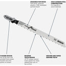 Bosch T-Shank 4 In. x 10 TPI High Carbon Steel Reverse Pitch Jig Saw Blade, Clean for Wood (5-Pack)