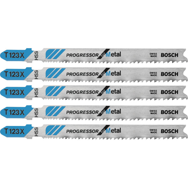 Bosch T-Shank 4 In. x 10-24 TPI High Speed Steel Jig Saw Blade, Progressor for Metal (5-Pack)