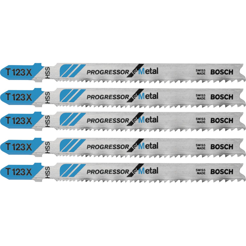 Bosch T-Shank 4 In. x 10-24 TPI High Speed Steel Jig Saw Blade, Progressor for Metal (5-Pack)