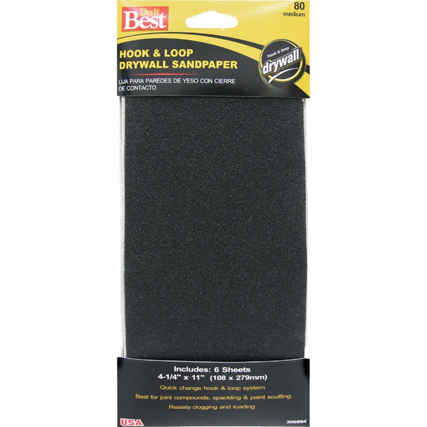 Do it Best 80 Grit 4-1/4 In. x 11 In. Hook and Loop Drywall Sandpaper (6-Pack)