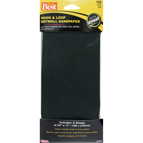 Do it Best 120 Grit 4-1/4 In. x 11 In. Hook and Loop Drywall Sandpaper (6-Pack)