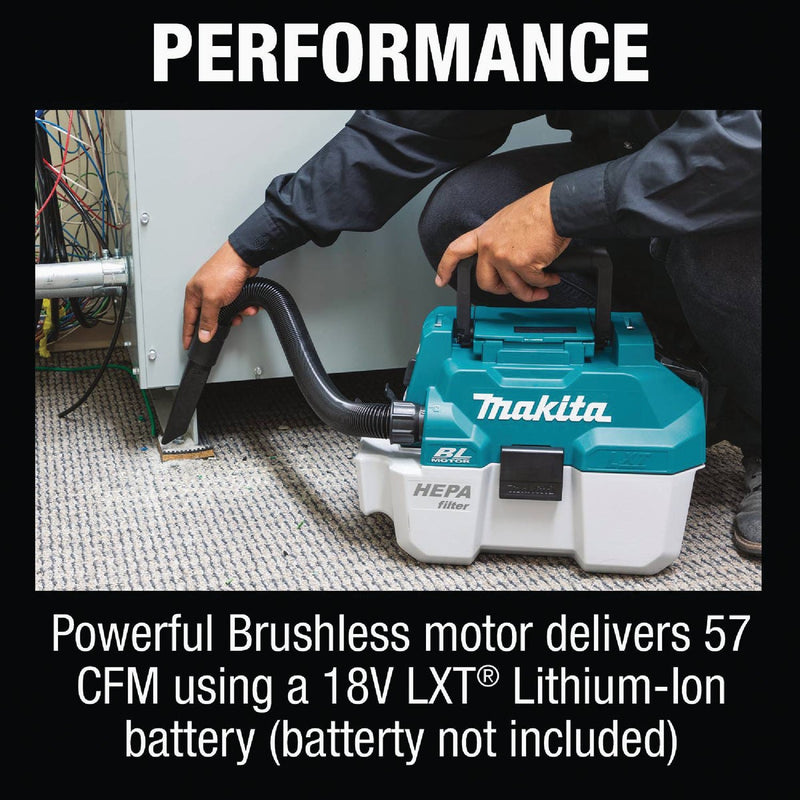 Makita 18 Volt LXT 2 Gal. Lithium-Ion Brushless Cordless Wet/Dry Vacuum (Tool Only)