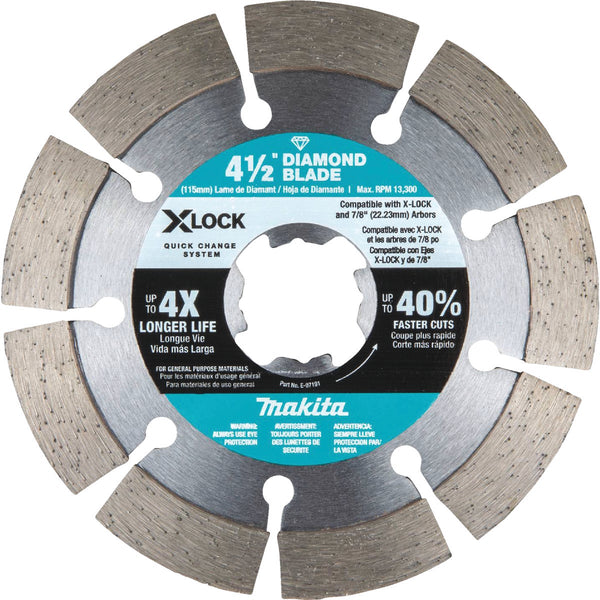 Makita X-LOCK 4-1/2 In. Segmented Rim Dry/Wet Cut Diamond Blade